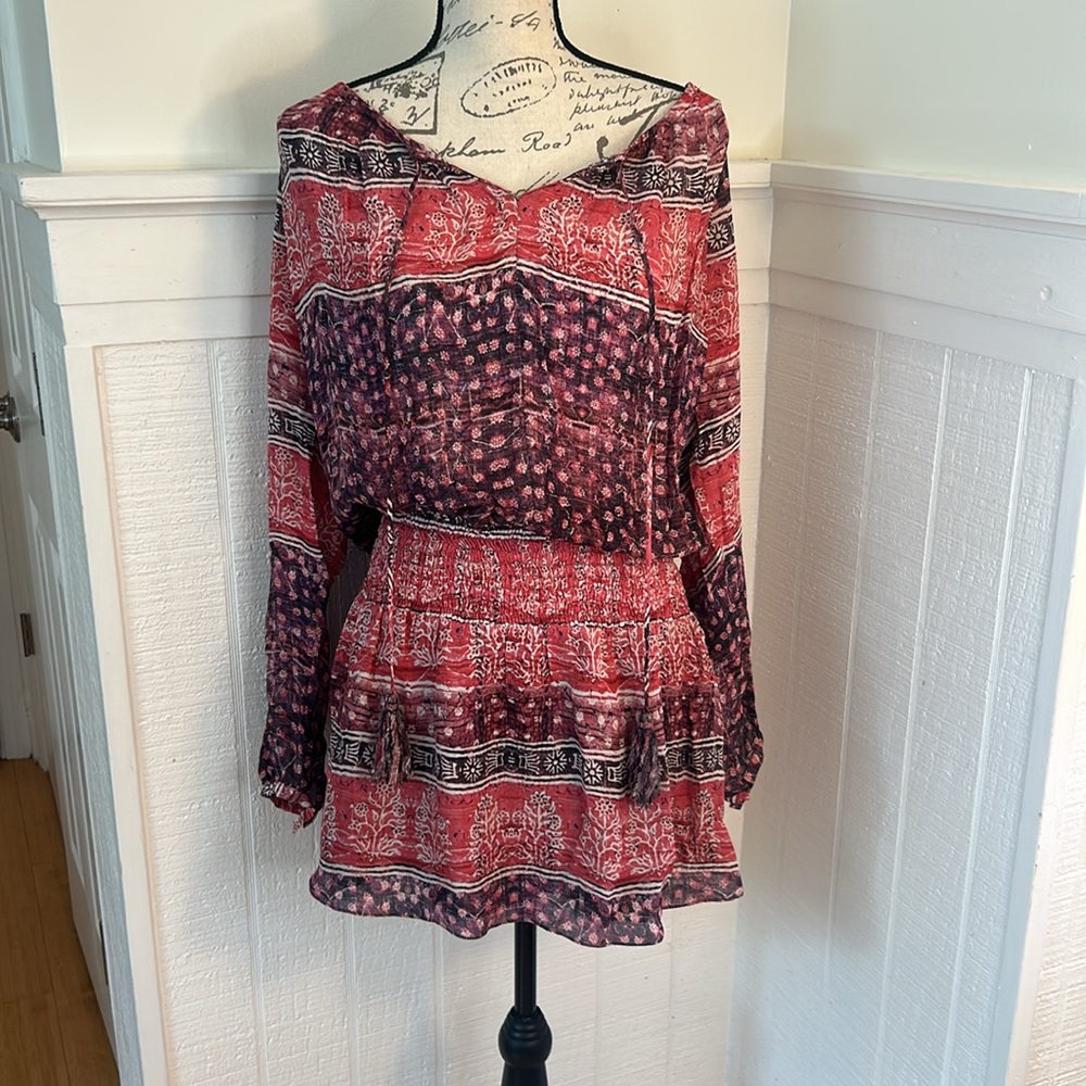 Rory Beca Boho Pattern Silk Blend Long Sleeve Dress Women’s Medium - Picture 6 of 10